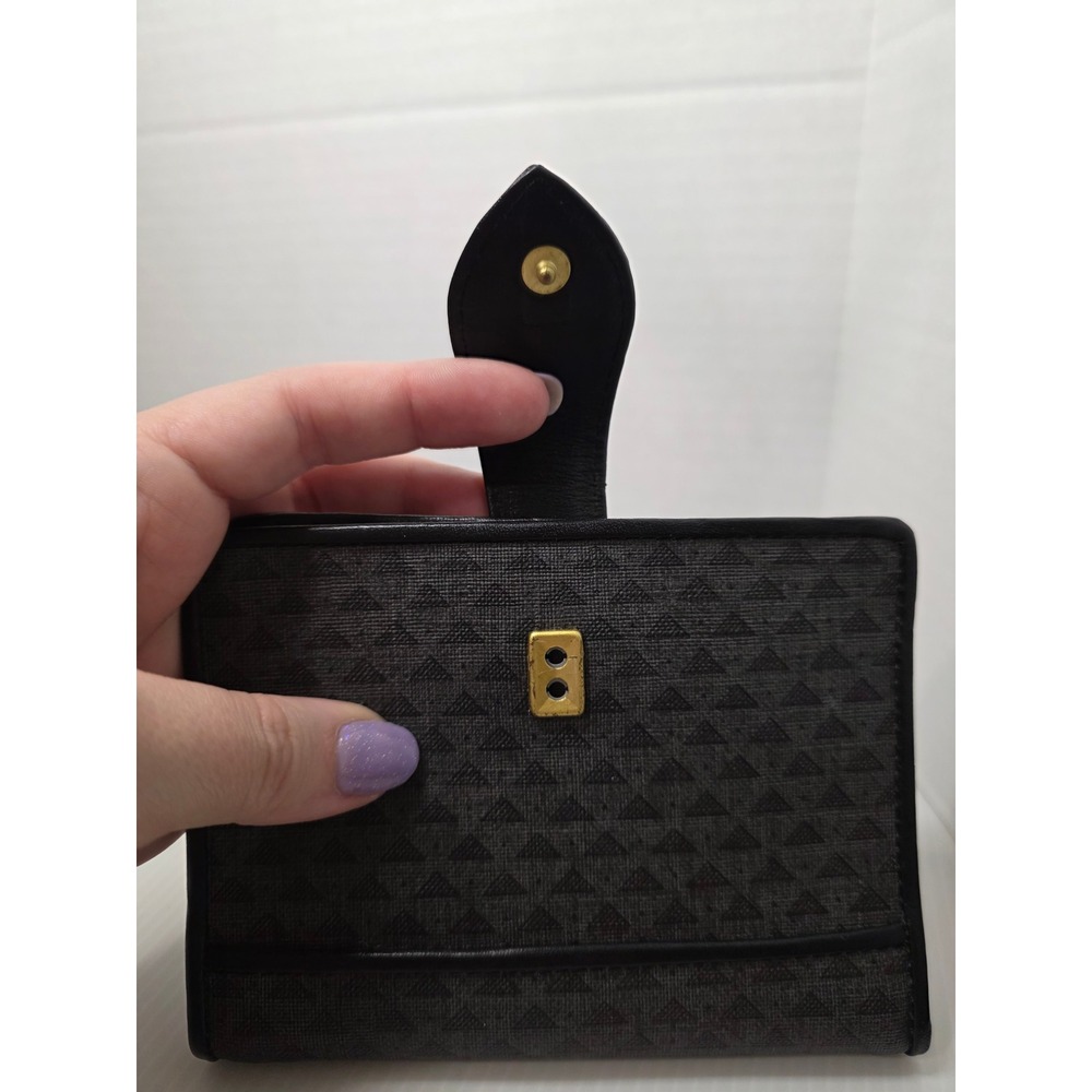 Vintage 90s Triangle Pattern Checkbook Wallet Kiss Lock Coin Purse Black - Picture 2 of 10